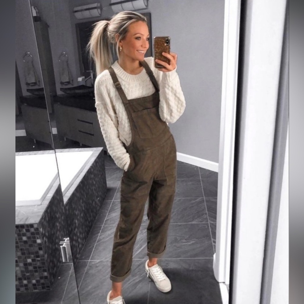 aerie Corduroy Charcoal Gray Overalls